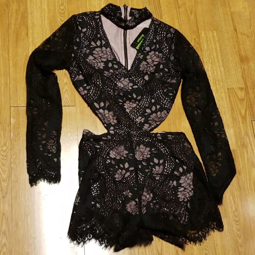 NWT New Friends Colony black lace romper S